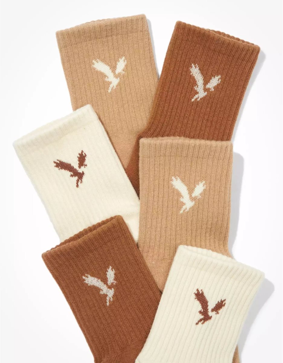 Chaussettes American Eagle AE Logo Boyfriend 3-Pack Marron Femme | YWP-92756257